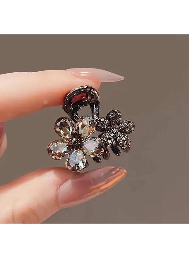Rhinestone Flower Hair Claw Small Alloy Shark Clip For Taming Flyaway Hair - Image 2